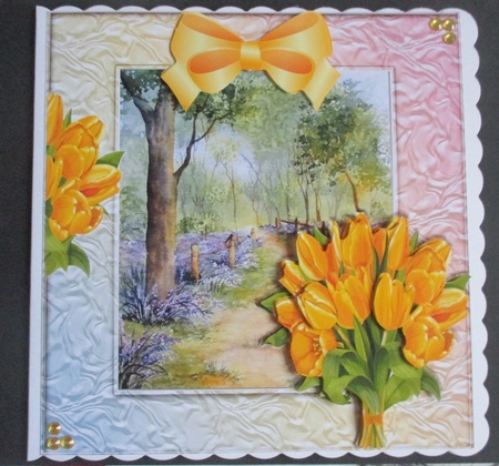 lovely spring walk amongst the bluebells and tulips 8x8 by Davina Rundle