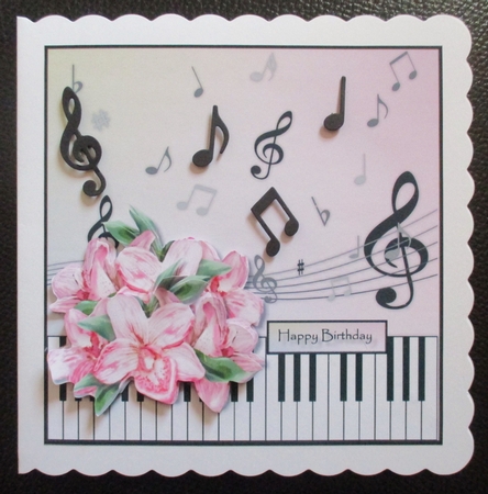 Music & Pink Orchids Quick Card by Davina Rundle