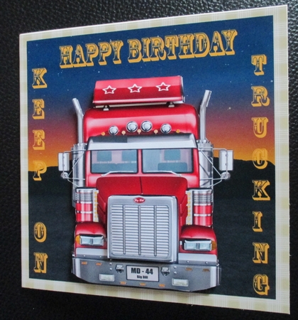 Red birthday keep on truckling card front by Davina Rundle