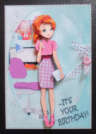 Its your Birthday! Fashion Girl Study Time Card Front & Decoupage by Davina Rundle