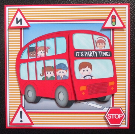 8 x 8  BIRTHDAY AGE BUS - 1 TODAY Mini Kit with 3d Decoupage by Davina Rundle