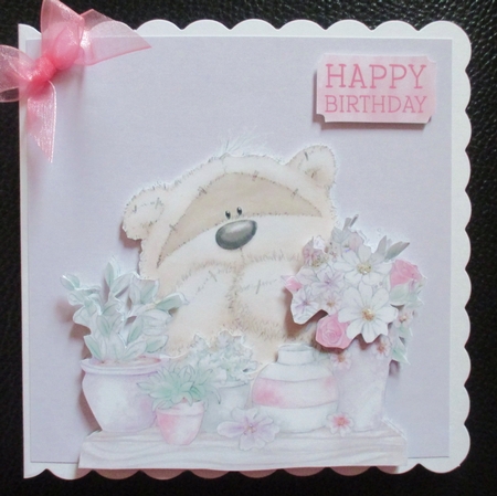 Cute teddy bear with flowers for various occasions 6 x 6 topper by Davina Rundle