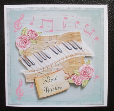 Music keyboard  6 x 6 card topper with roses and various greeting tags by Davina Rundle