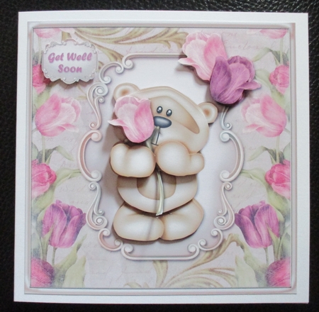 Bear With Tulips Square Card Front by Davina Rundle