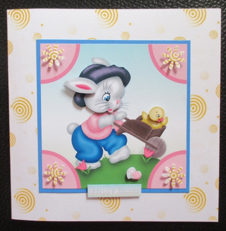 Easter Bunny with wheel barrow and baby chick by Davina Rundle