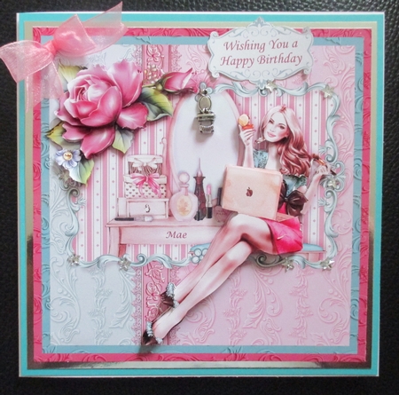 MORNING GIRL & LAPTOP 8x8 Female Birthday Decoupage & Insert Mini Kit by Davina Rundle