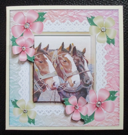 Three lovely horses with pretty flowers 8x8 by Davina Rundle