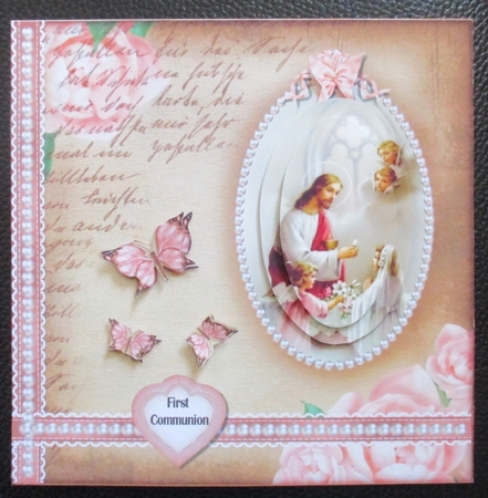 First Communion Girl in Peach and Pearls Pyramid by Davina Rundle