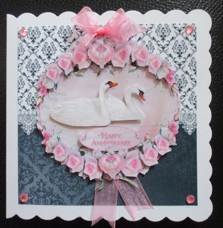 Romantic Rose Swans Round Topper & Decoupage by Davina Rundle