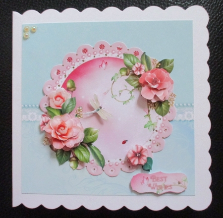 Pretty Pale Peach Camellia Scalloped Round Card Topper & Decoupage by Davina Rundle
