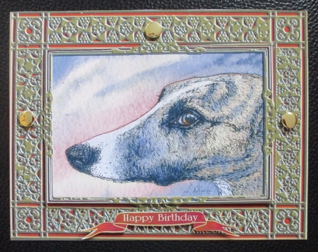 Sleek, the whippet dog in a gold frame by Davina Rundle
