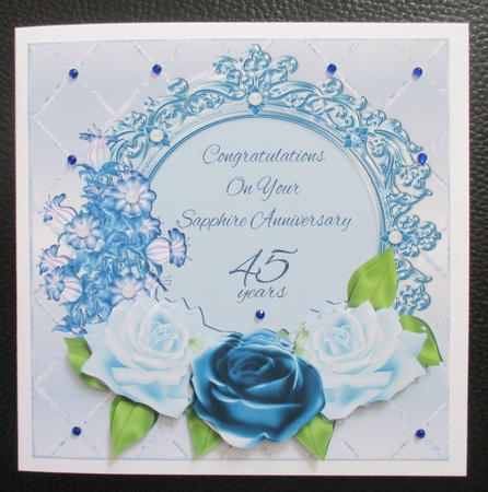 Blue Roses Sapphire Anniversary Card Front by Davina Rundle