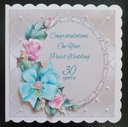 Pink & Turquoise Pearl Anniversary Card Front by Davina Rundle