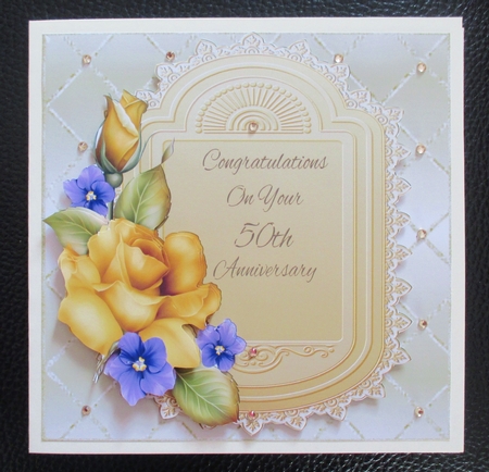 Yellow Roses Golden Anniversary Card Front by Davina Rundle