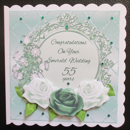 Green Roses Emerald Anniversary Card Front by Davina Rundle