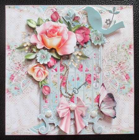 The Shabby Chic Blue Birdcage Card Front Kit by Davina Rundle