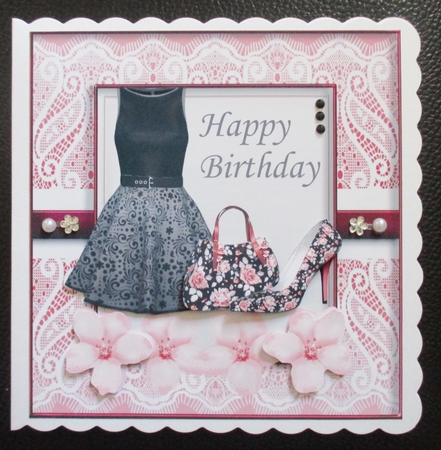 Black and pink Birthday floral fashion card front by Davina Rundle