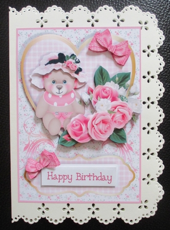 HAPPY HEARTS A5 CARD FRONT Mini-Kit ROSEY BEAR by Davina Rundle