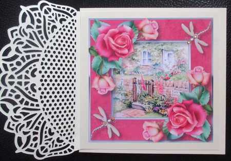 Dragonflies At The Rose Cottage 8x8 by Davina Rundle