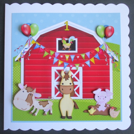 FARM ANIMALS - BIRTHDAY BARN CARD - AGE 1 by Davina Rundle