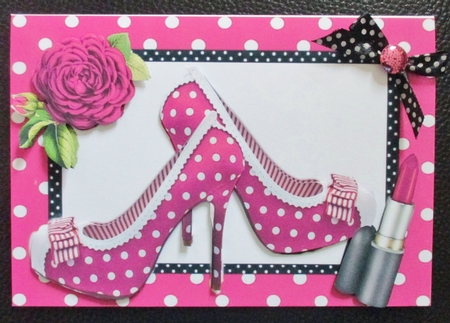 pretty pink polkadot/stripe shoes with pink roses A5 by Davina Rundle