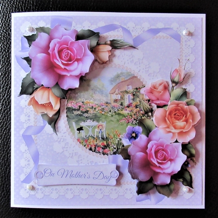 8x8 thatched cottage with roses in lace frame mini kit by Davina Rundle