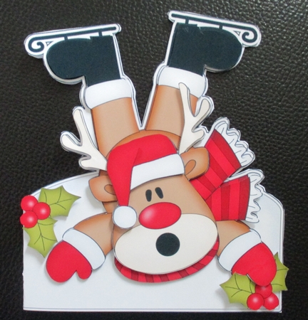 3D Shaped Christmas Card Kit  - OOps Rudolph is Skiing! by Davina Rundle
