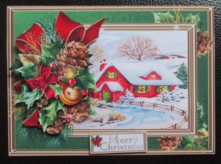 Christmas cottage in holly and pine frame choice of scenes mini kit 2 by Davina Rundle