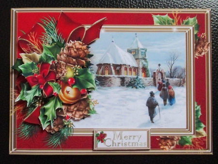Christmas church in holly and pine frame choice of scenes mini kit by Davina Rundle