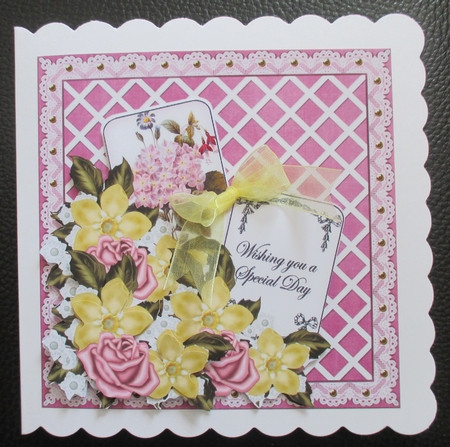 Pink Floral Mix Special Day 6inch 2 Card Lattice Step by Step by Davina Rundle