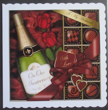 8x8 To My Husband On Our Anniversary Champers, Chocs & Roses by Davina Rundle