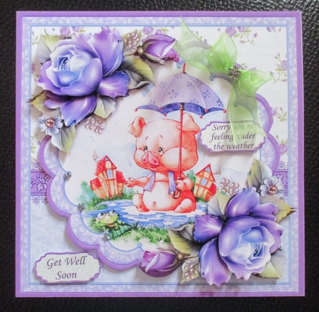 UNDER THE WEATHER PIGLET 8x8 Get Well Soon Decoupage & Insert Mini Kit by Davina Rundle