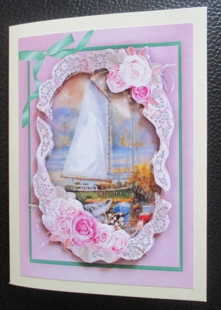 Beautiful Pink Roses on Shaped lace by Davina Rundle
