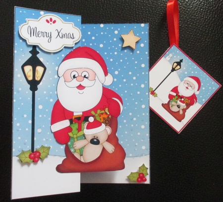 3D Shaped No-Hole Fold Back Christmas Card Mini Kit  - Santa has a sack full of presents by Davina Rundle