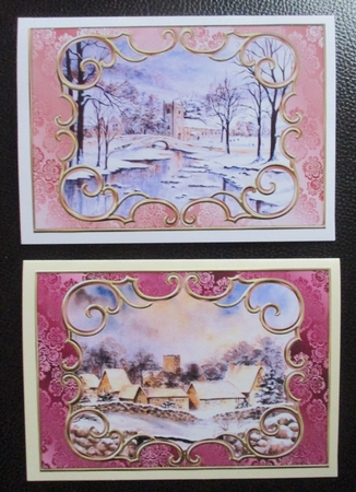 2 A5 card toppers Church in Snow and Cotswold Village Card  by Davina Rundle