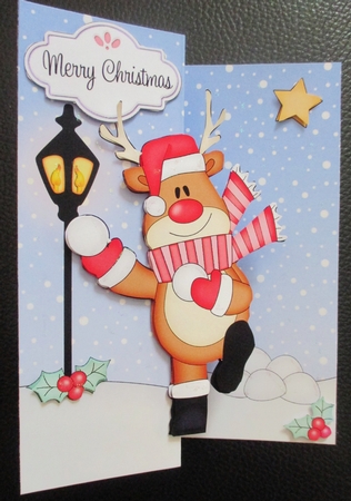 3D Shaped No-Hole Fold Back Christmas Card Mini Kit  - Rudolph is having a Snowball Fight by Davina Rundle