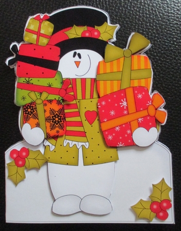 3D Shaped Christmas Card Kit  - Snowman Rio has lots of Presents! by Davina Rundle
