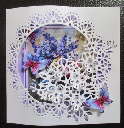 pretty flowers in a vase with purple butterflies 8x8 by Davina Rundle