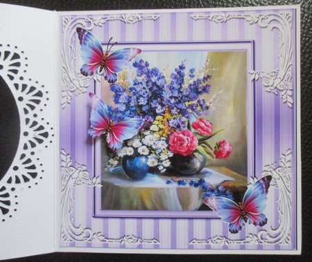 pretty flowers in a vase with purple butterflies 8x8 by Davina Rundle