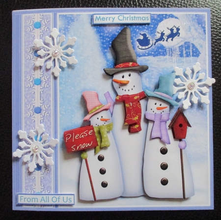 3 SMILEY SNOWMEN Christmas 7.5 Decoupage & Insert Mini Kit by Davina Rundle