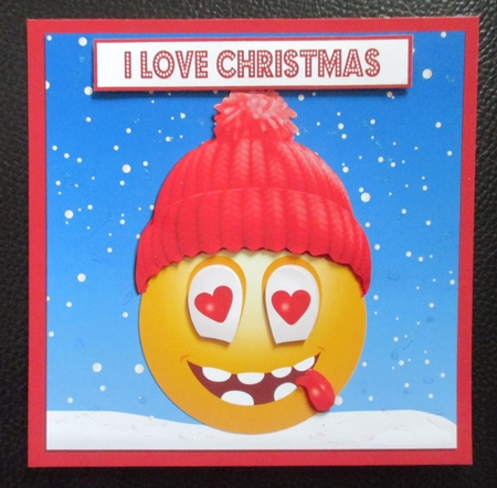 RED WOOLY HAT CHRISTMAS EMOTICON QUICK CARD by Davina Rundle
