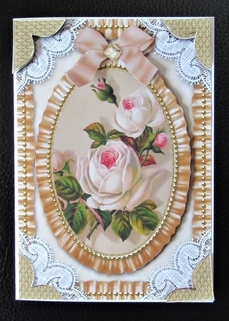 White Vintage Roses Lace N Ruffles Card Front by Davina Rundle