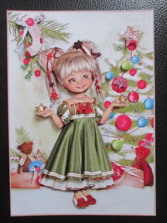 Sweet Little Decorating the Christmas Tree A5 Card Front & Decoupage by Davina Rundle