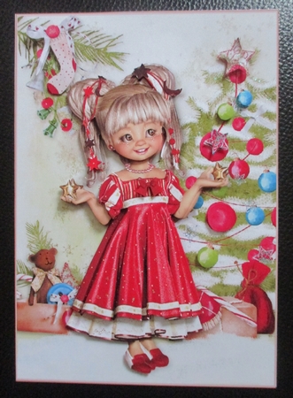 Sweet Little Red Dress for Christmas A5 Card Front & Decoupage by Davina Rundle