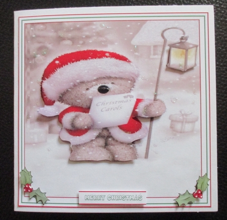 CHRISTMAS TEDDY 1 6X6 WITH SENTIMENT RIBBON BORDERS by Davina Rundle