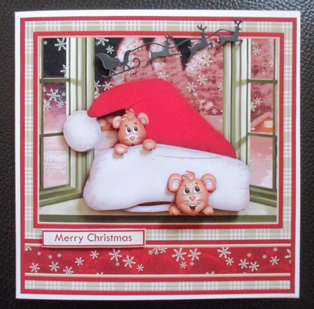 MICE IN SANTA HAT 7.8 Decoupage & Insert Mini Kit by Davina Rundle