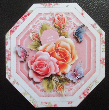Rosey Glow Shaped Card Topper and decoupage by Davina Rundle