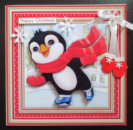 SKATING PENGUIN RED 8x8 Christmas Decoupage & Insert Mini Kit by Davina Rundle