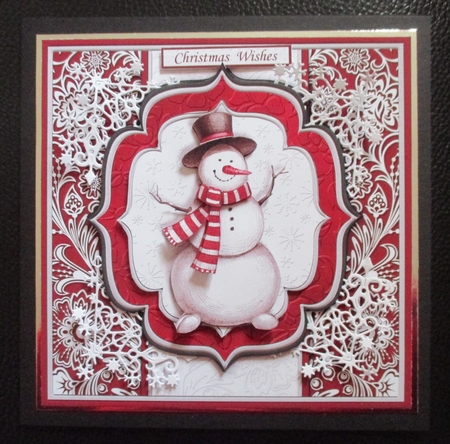 CHRISTMAS SNOWMAN PLUM & SILVER 7.5 Decoupage & Insert Quick Card by Davina Rundle