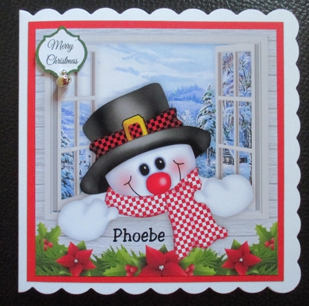 Snowman Peeping Through The Window 8x8 by Davina Rundle